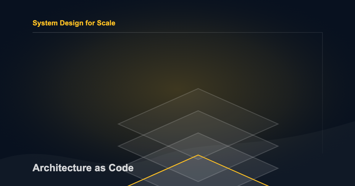 Architecture-as-code visual showing diagrams, source control, review, and system documentation.