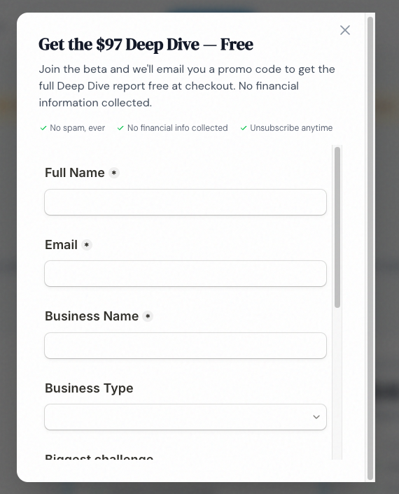 Tally beta signup form embedded on finimbus.com